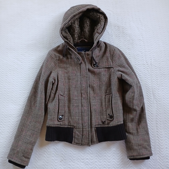 aeo ♡ wool y2k coat american eagle vintage houndstooth - Picture 1 of 15